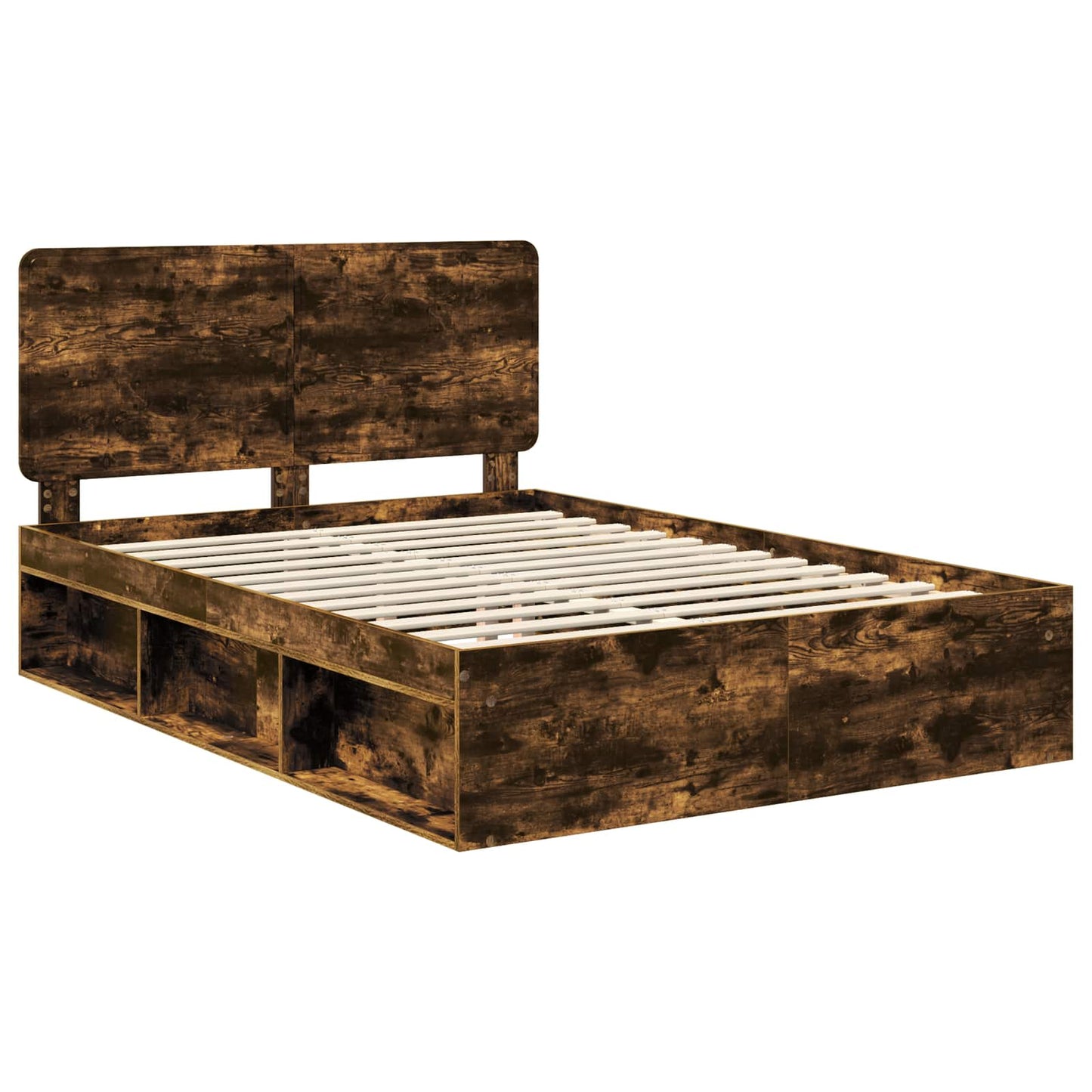 Bed Frame Smoked Oak 140 x 190 cm Solid Pine Wood