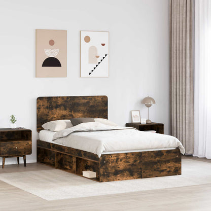 Bed Frame Smoked Oak 135 x 190 cm Solid Pine Wood