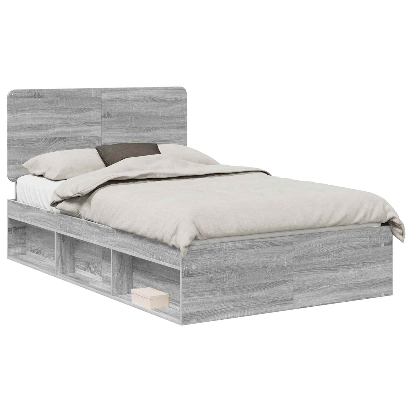 Bed Frame Grey Sonoma 135 x 190 cm Solid Pine Wood