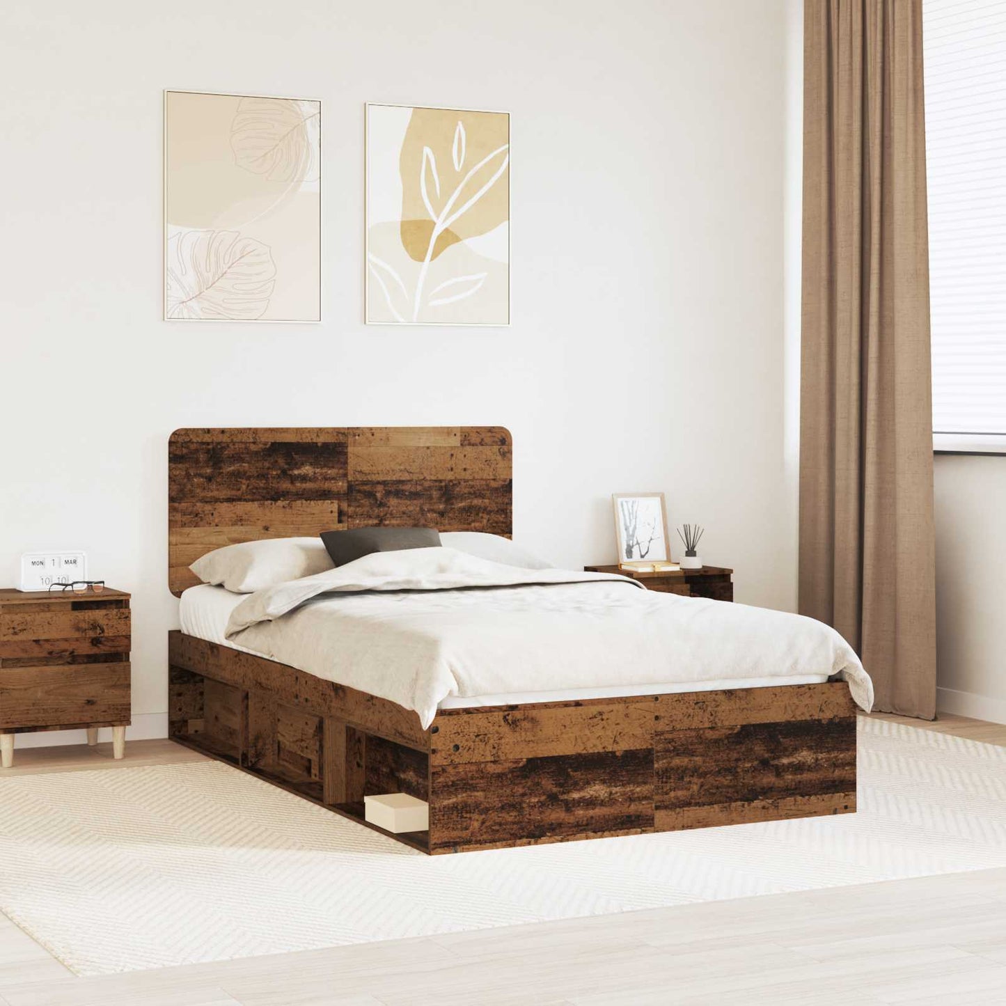 Bed Frame with Headboard Old Wood 135 x 190 cm Solid Pine Wood