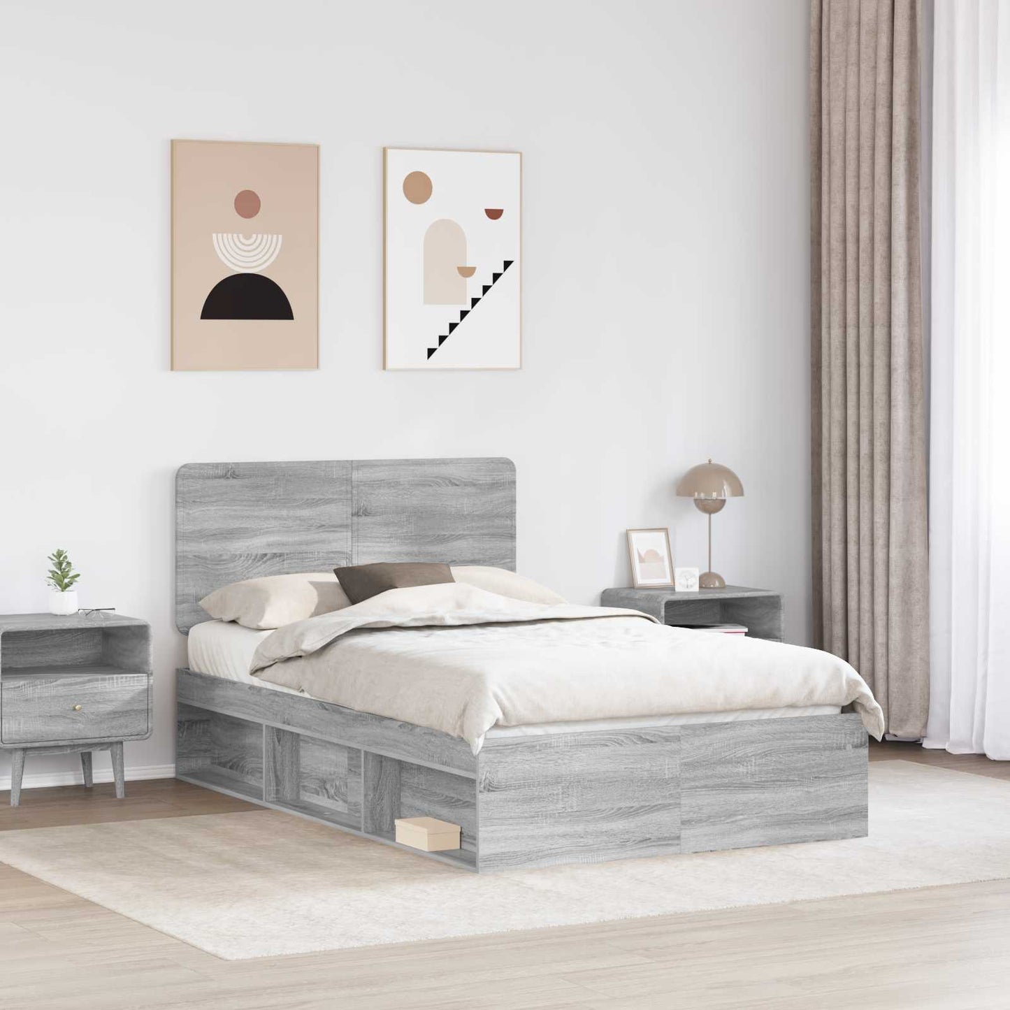 Bed Frame Grey Sonoma 120 x 200 cm Solid Pine Wood