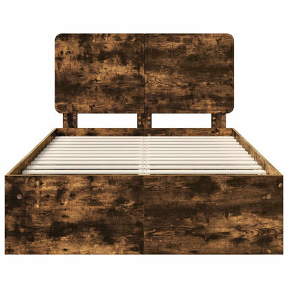 Bed Frame Smoked Oak 120 x 190 cm Solid Pine Wood