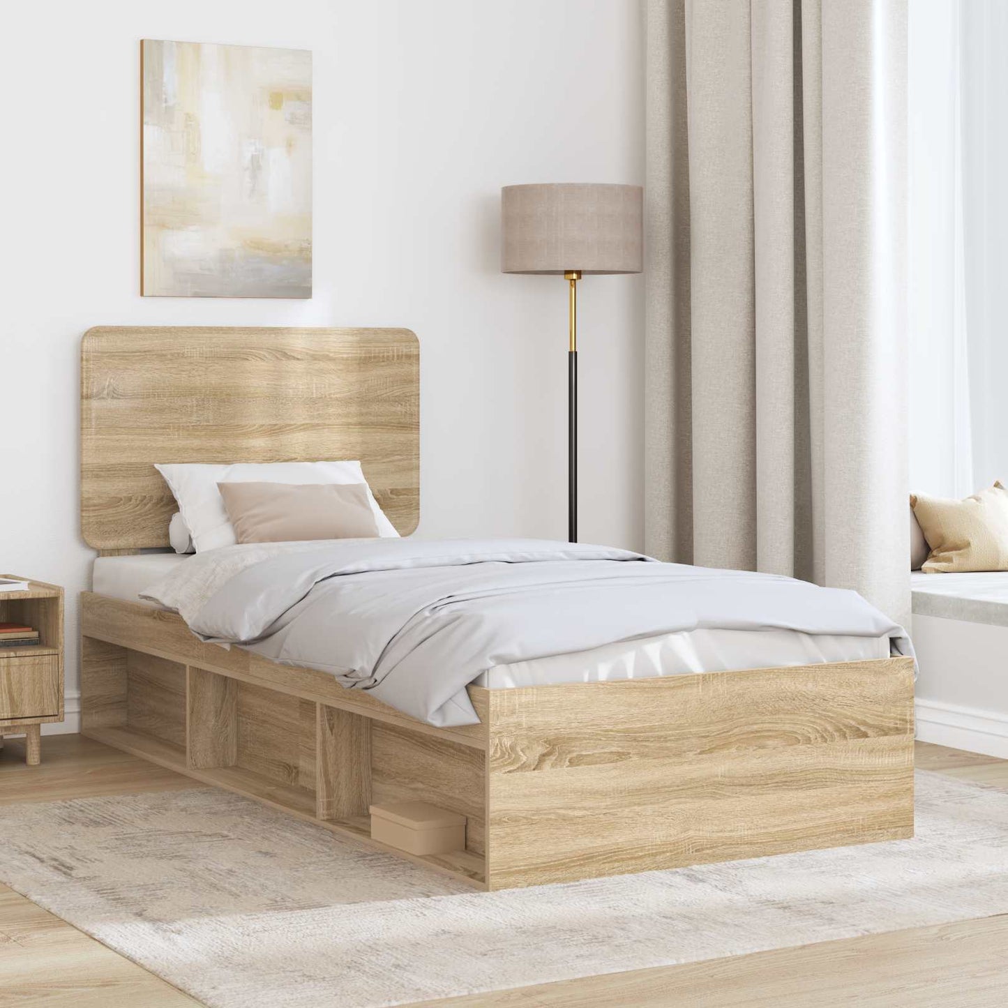 Bed Frame with Headboard Sonoma 100 x 200 cm Solid Pine Wood