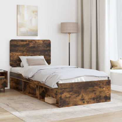 Bed Frame Smoked Oak 100 x 200 cm Solid Pine Wood