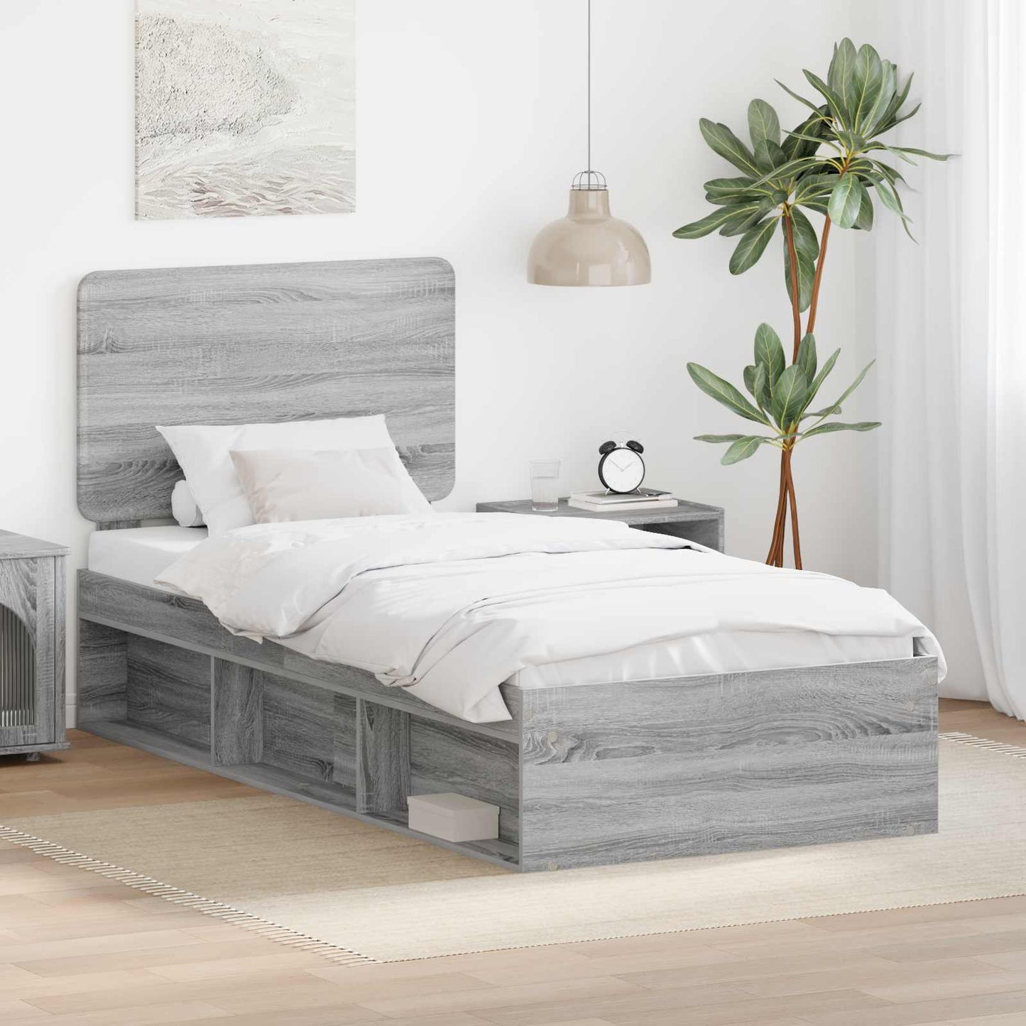 Bed Frame Grey Sonoma 100 x 200 cm Solid Pine Wood