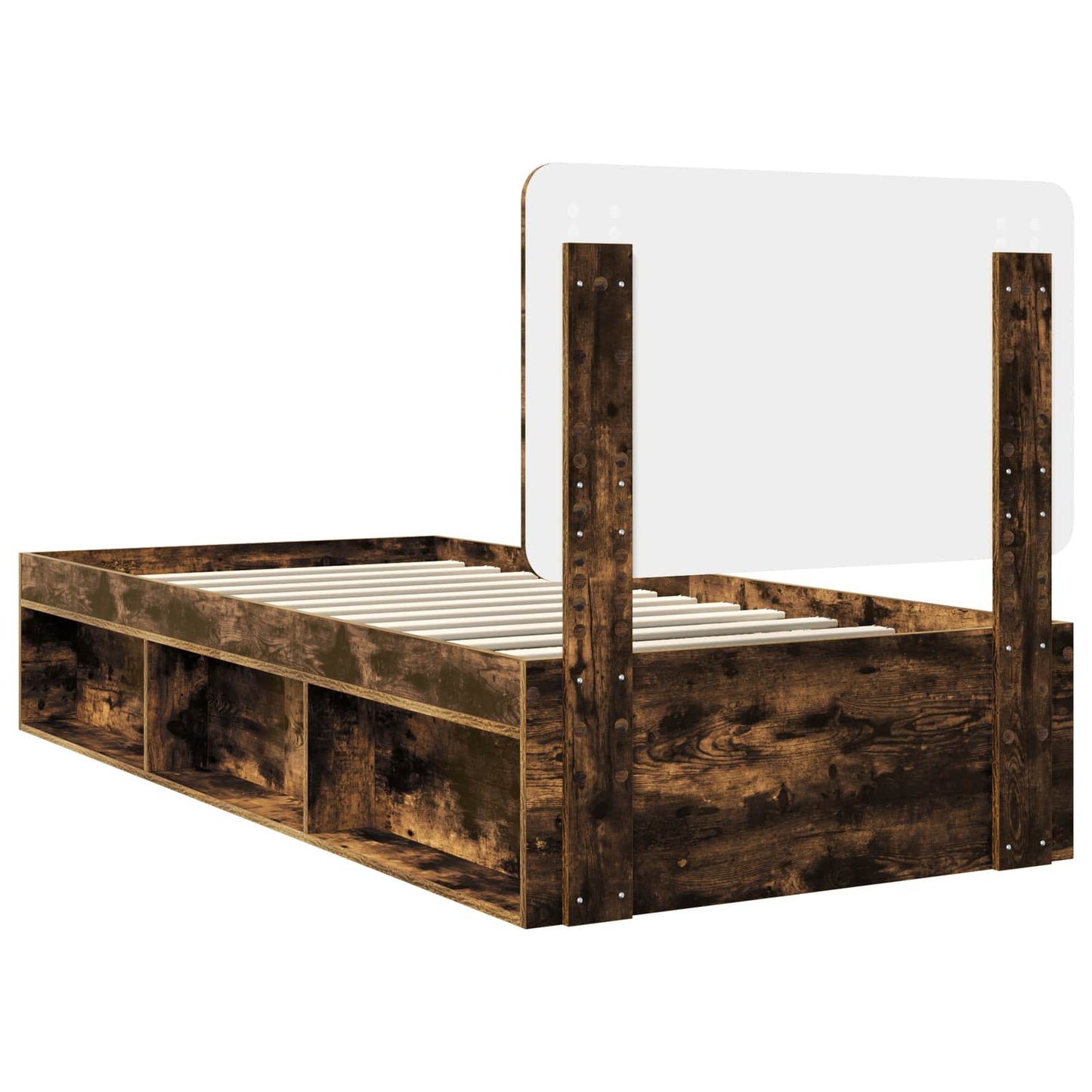 Bed Frame with Headboard Smoked Oak 90 x 190 cm Solid Pine Wood