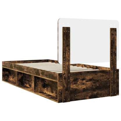 Bed Frame with Headboard Smoked Oak 90 x 190 cm Solid Pine Wood
