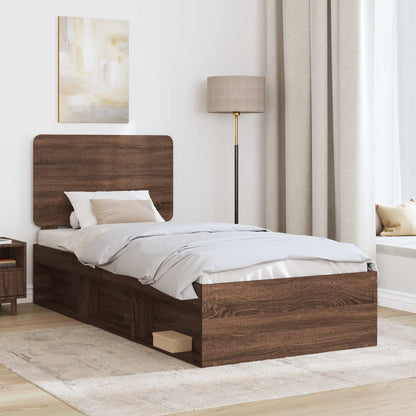 Bed Frame with Headboard Brown Oak 90 x 190 cm Solid Pine Wood