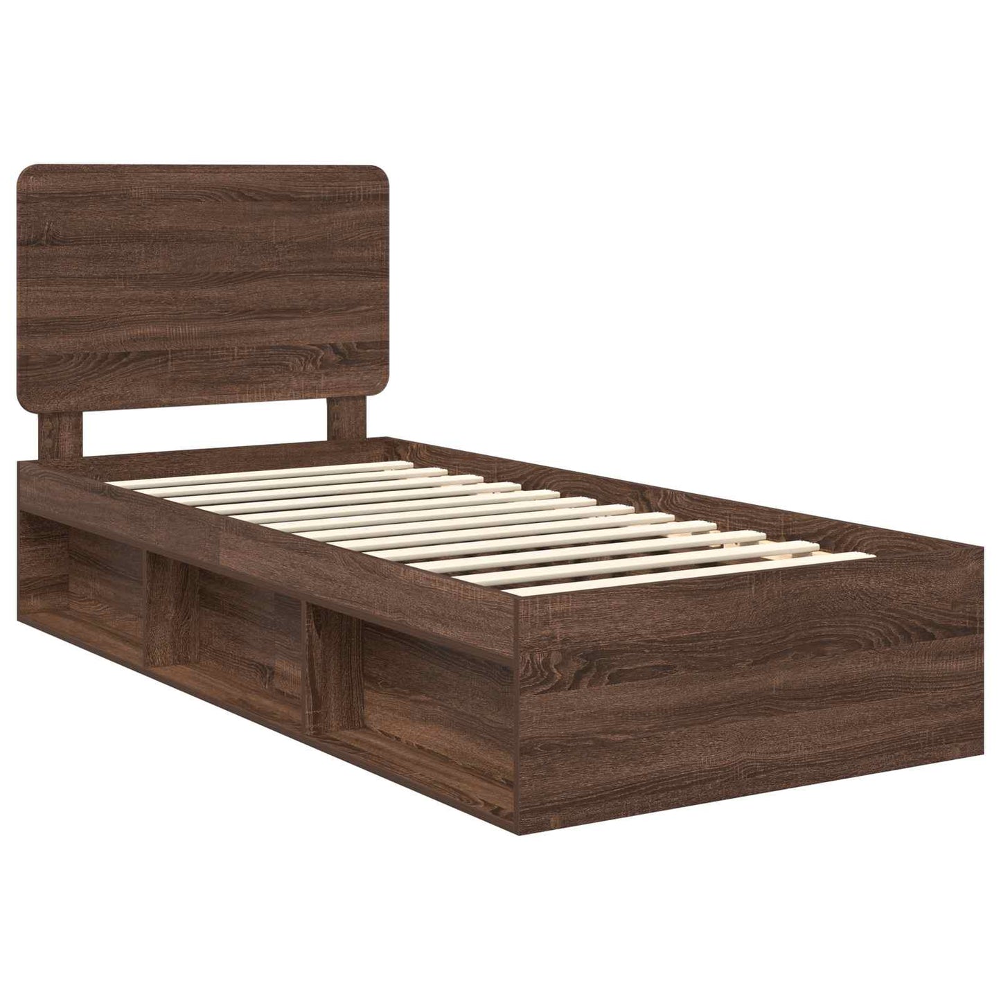 Bed Frame with Headboard Brown Oak 90 x 190 cm Solid Pine Wood