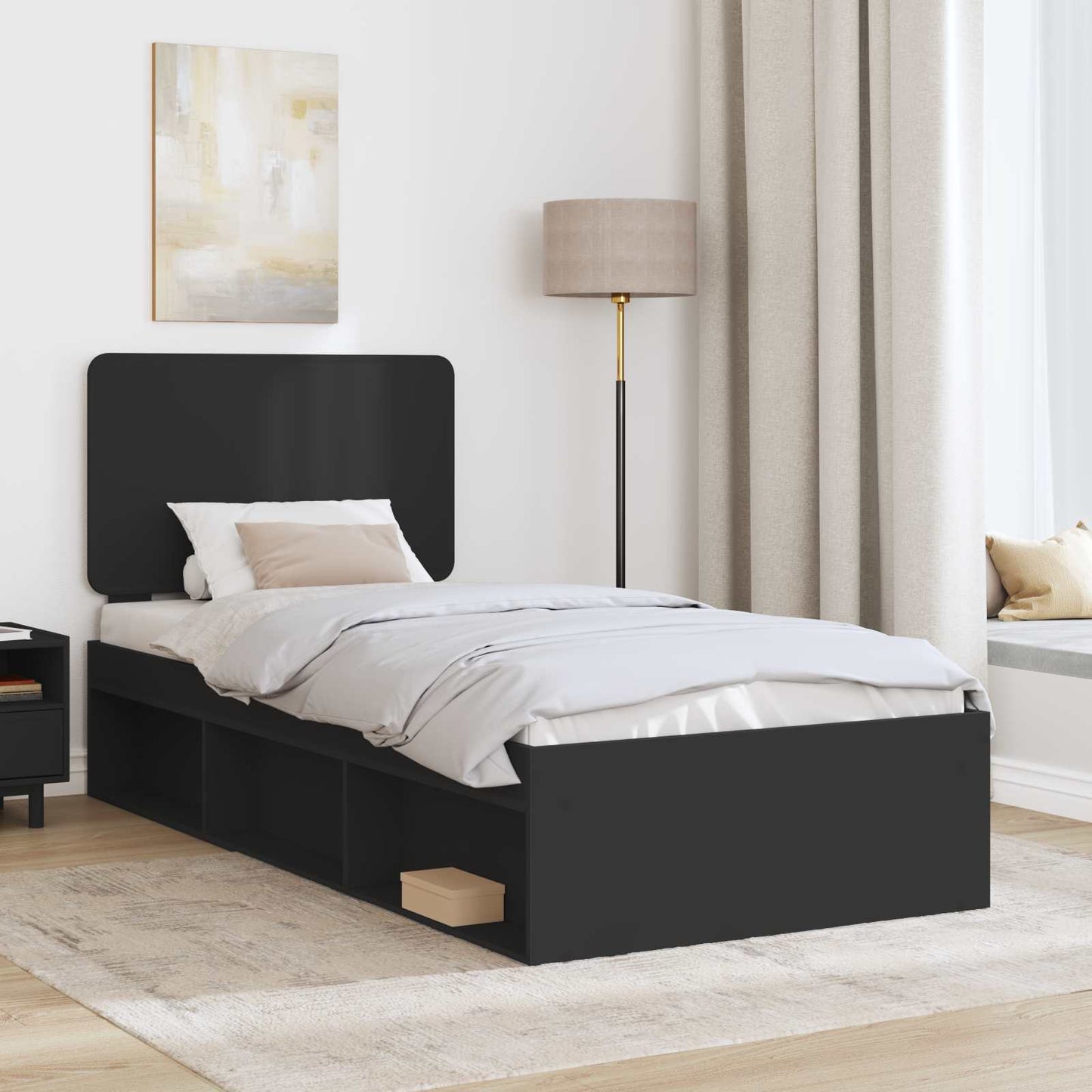 Bed Frame with Headboard Black 75 x 190 cm Solid Pine Wood