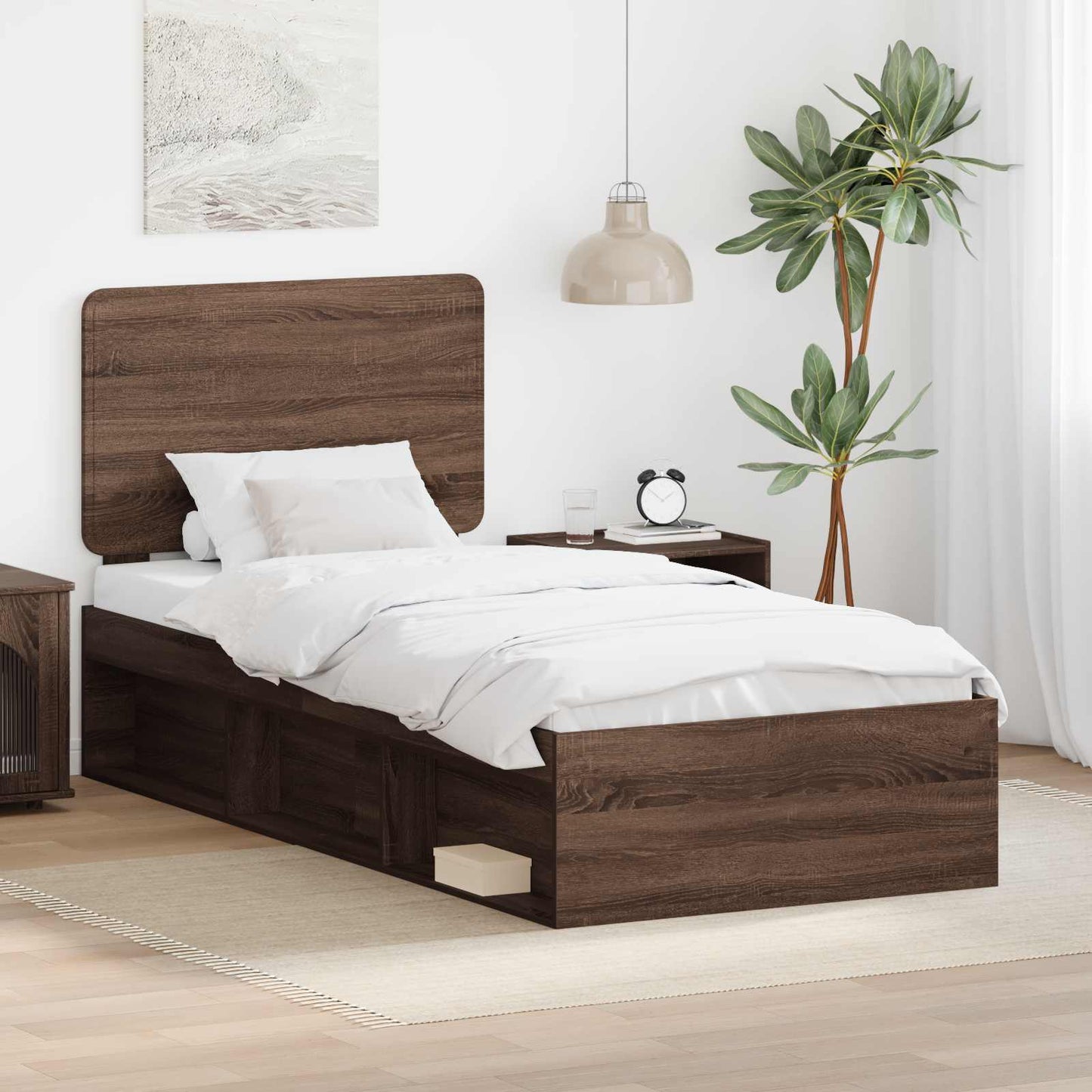 Bed Frame with Headboard Brown Oak 75 x 190 cm Solid Pine Wood