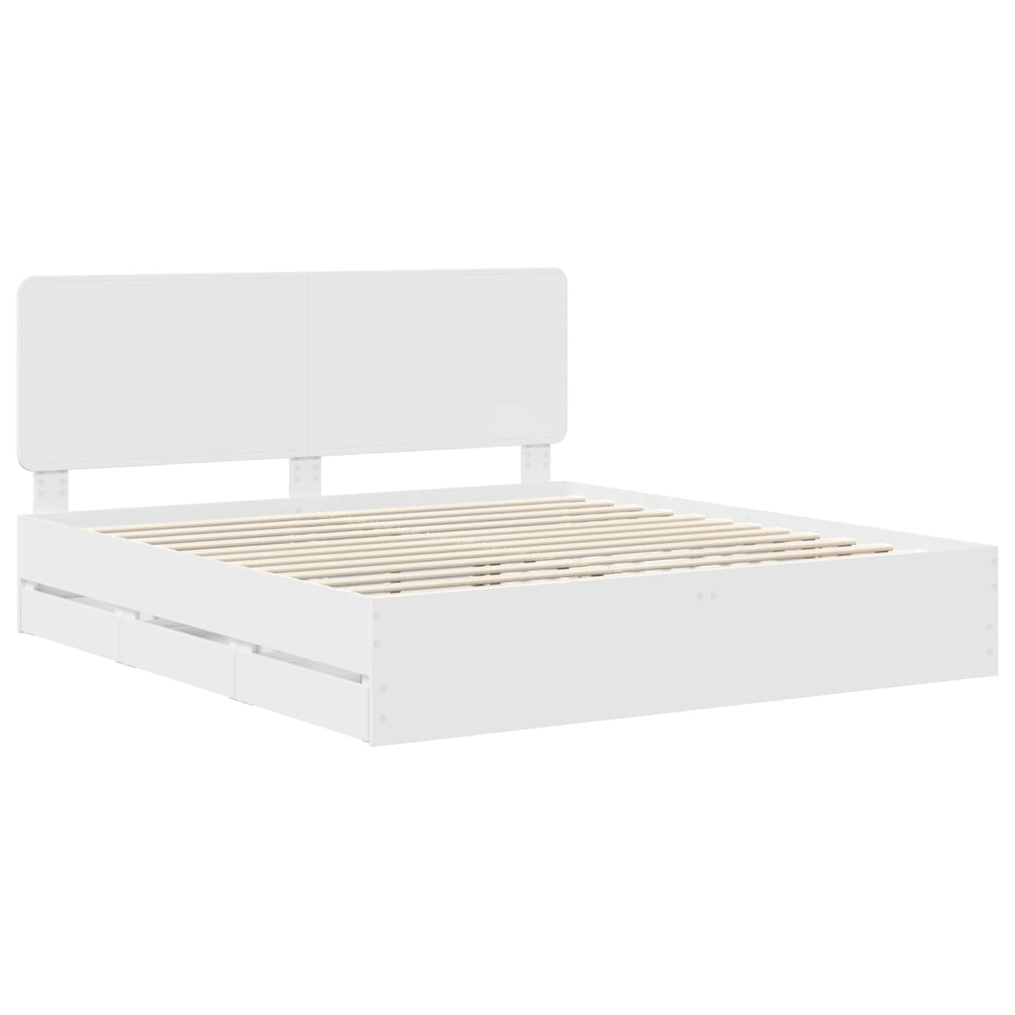 Bed Frame with Drawer White 200 x 200 cm Engineer Wood
