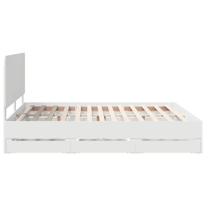 Bed Frame with Drawer White 200 x 200 cm Engineer Wood