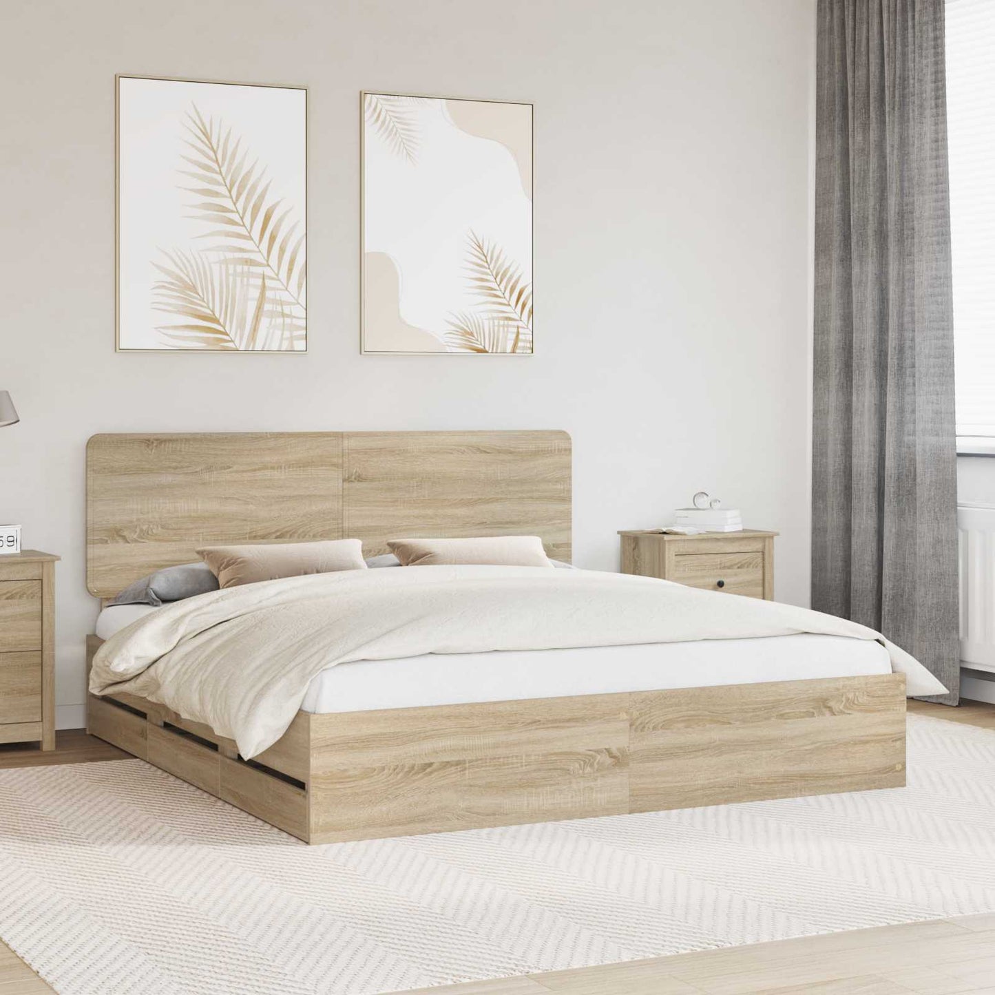 Bed Frame with Drawer Sonoma Oak 200 x 200 cm Engineer Wood