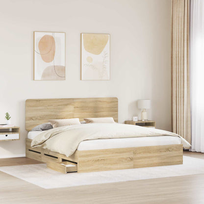 Bed Frame with Drawer Sonoma Oak 200 x 200 cm Engineer Wood
