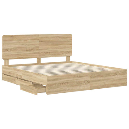Bed Frame with Drawer Sonoma Oak 200 x 200 cm Engineer Wood