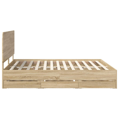 Bed Frame with Drawer Sonoma Oak 200 x 200 cm Engineer Wood