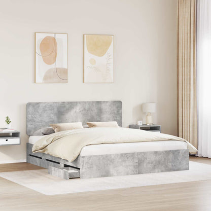 Bed Frame with Drawer Concrete Grey 200 x 200 cm Engineer Wood