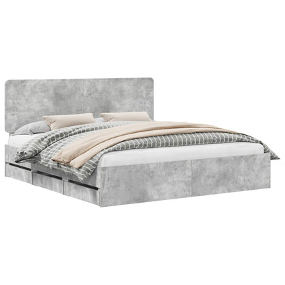 Bed Frame with Drawer Concrete Grey 200 x 200 cm Engineer Wood