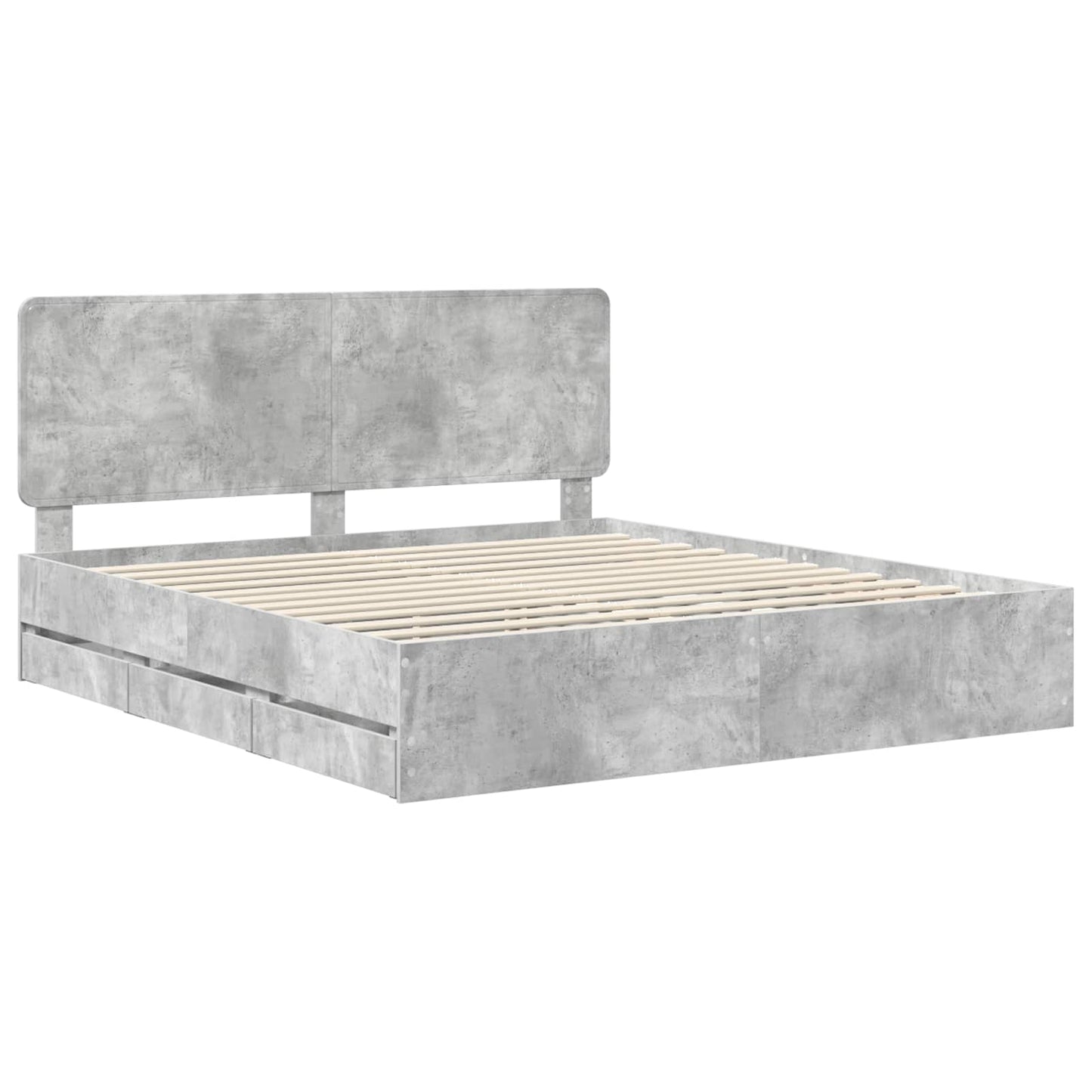Bed Frame with Drawer Concrete Grey 200 x 200 cm Engineer Wood