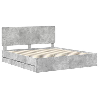 Bed Frame with Drawer Concrete Grey 200 x 200 cm Engineer Wood