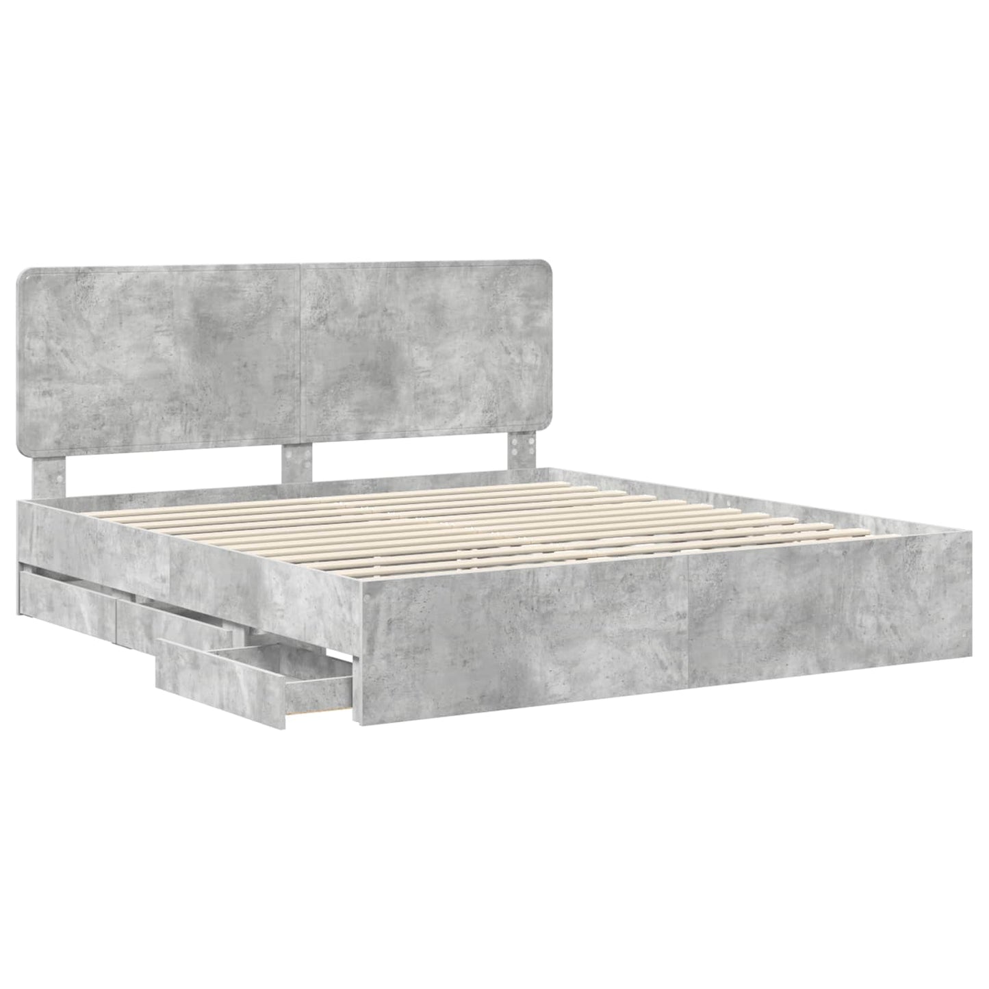 Bed Frame with Drawer Concrete Grey 200 x 200 cm Engineer Wood