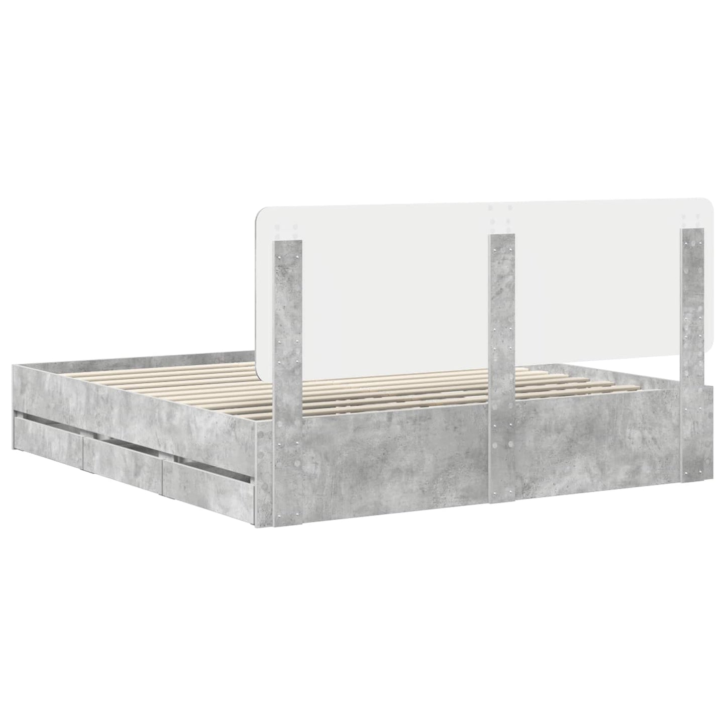 Bed Frame with Drawer Concrete Grey 200 x 200 cm Engineer Wood