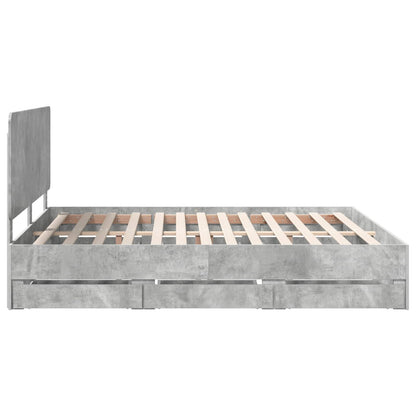 Bed Frame with Drawer Concrete Grey 200 x 200 cm Engineer Wood