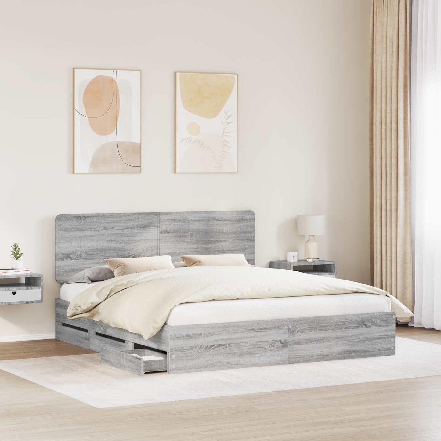Bed Frame with Drawer Grey Sonoma 200 x 200 cm Engineer Wood