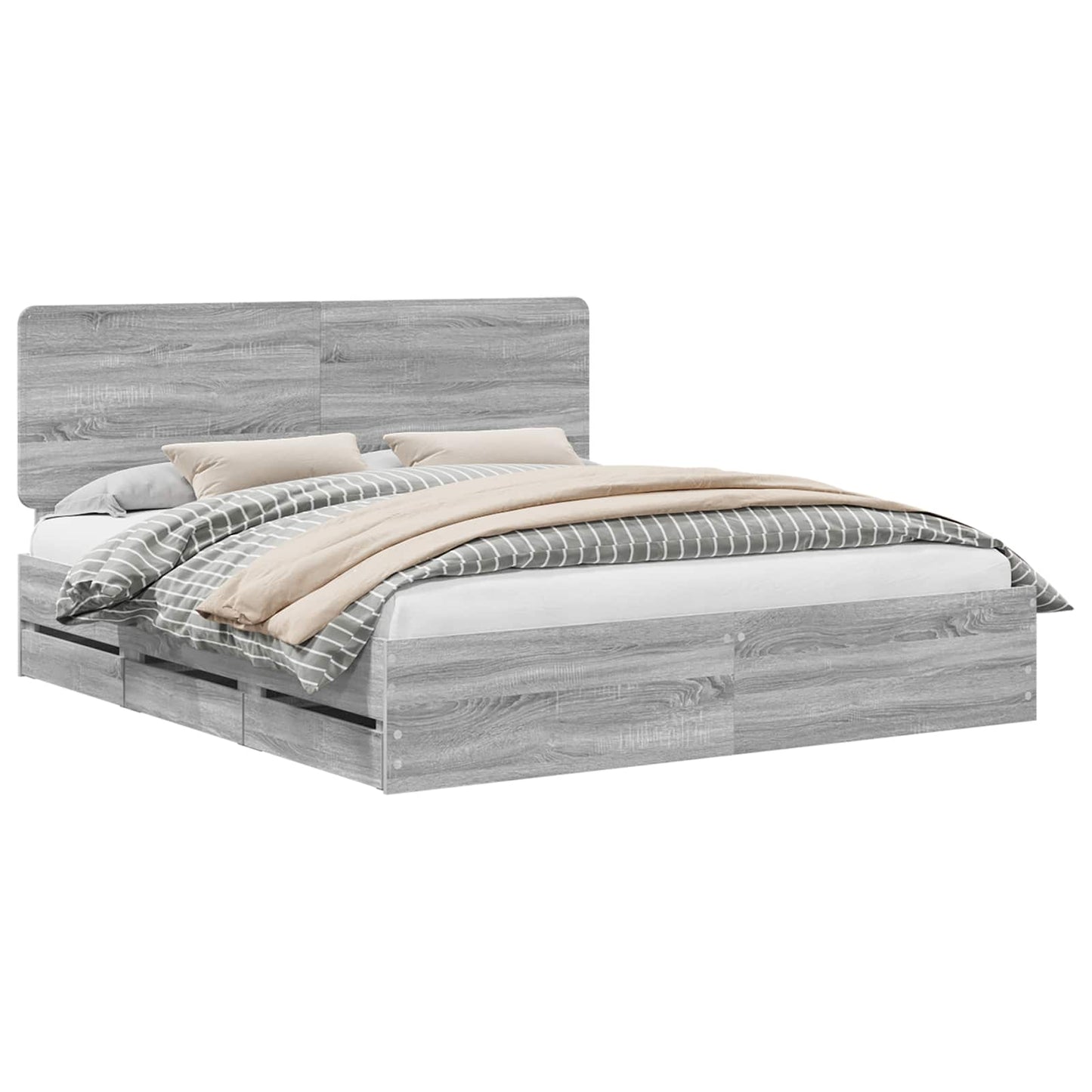 Bed Frame with Drawer Grey Sonoma 200 x 200 cm Engineer Wood