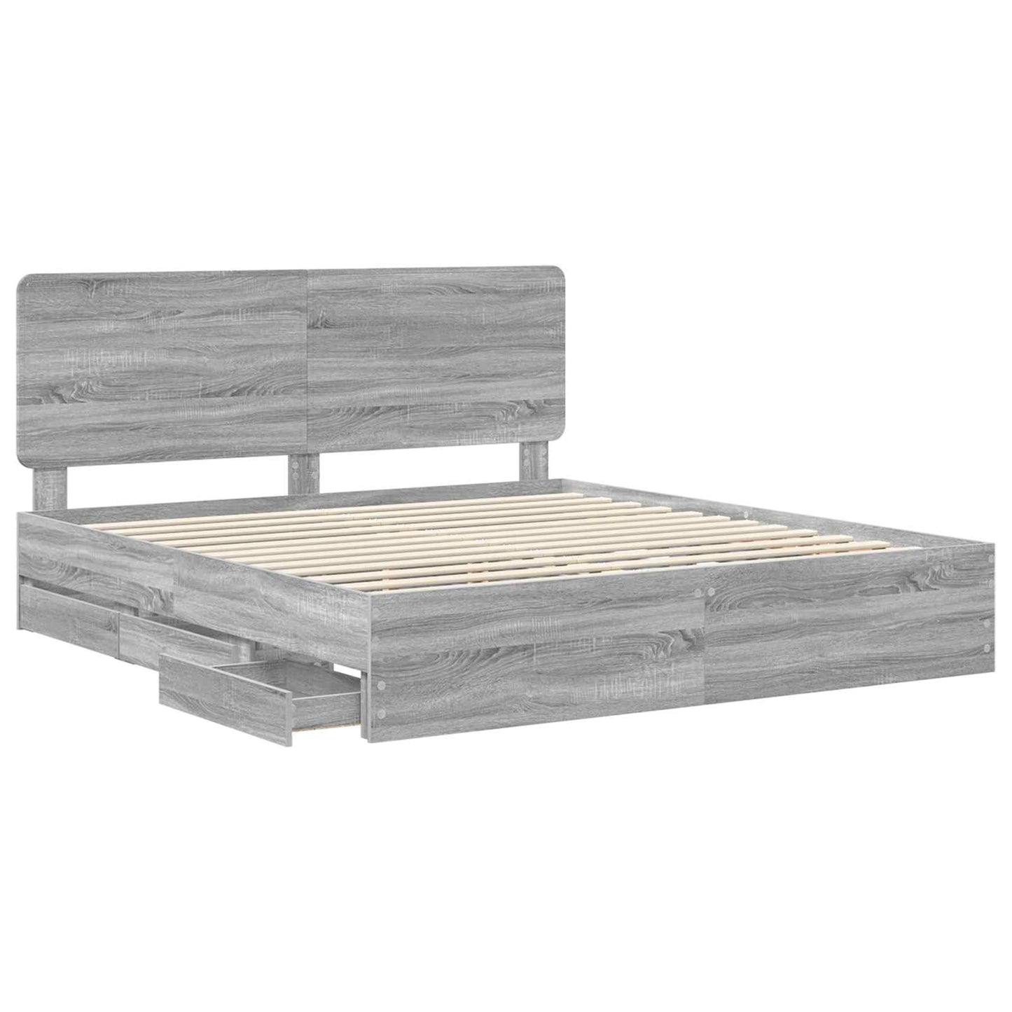 Bed Frame with Drawer Grey Sonoma 200 x 200 cm Engineer Wood