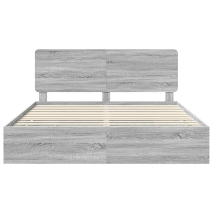 Bed Frame with Drawer Grey Sonoma 200 x 200 cm Engineer Wood