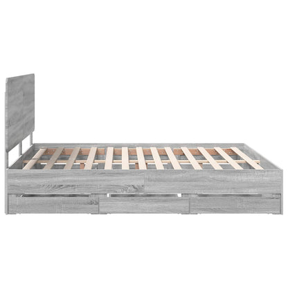 Bed Frame with Drawer Grey Sonoma 200 x 200 cm Engineer Wood