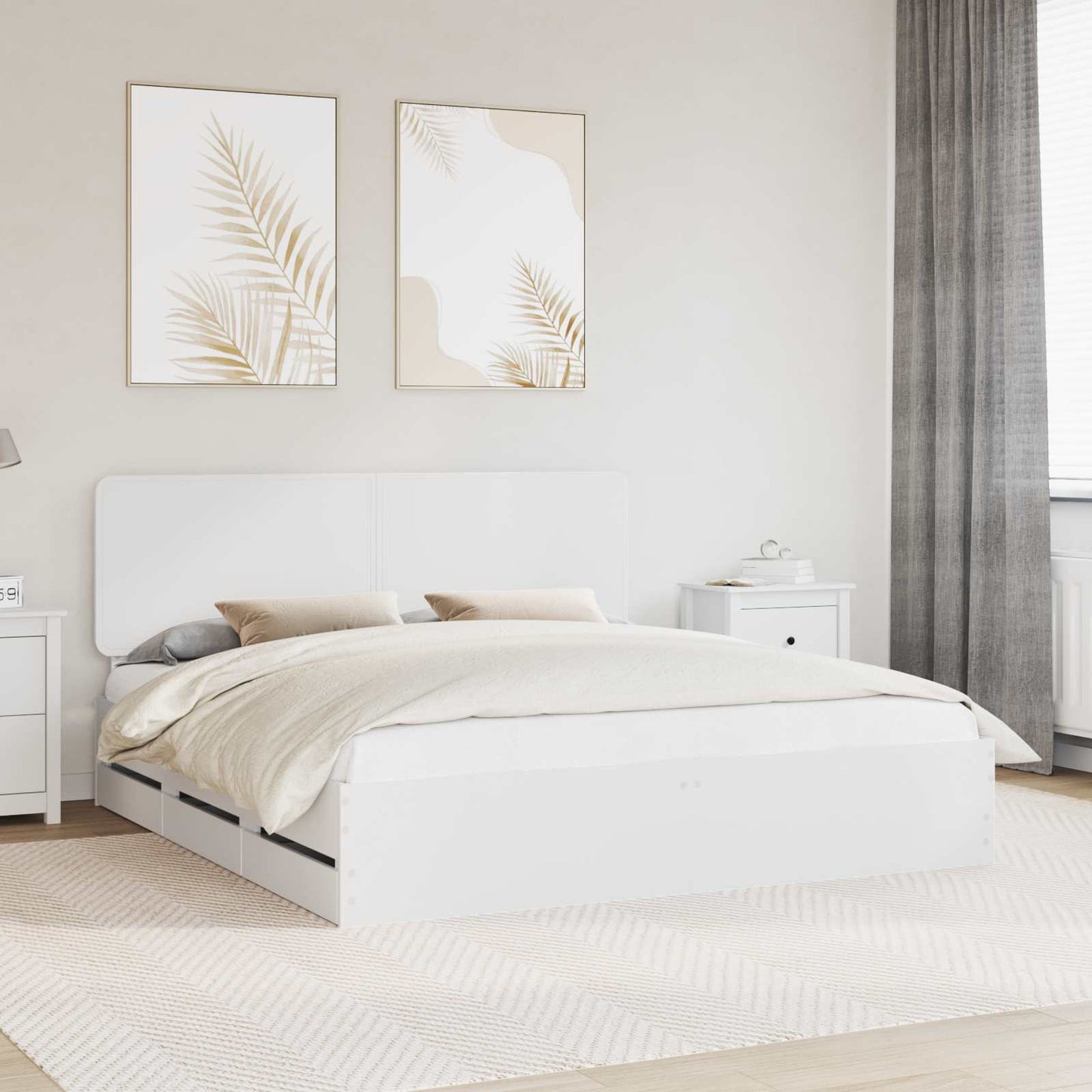 Bed Frame with Drawer White 180 x 200 cm Engineer Wood