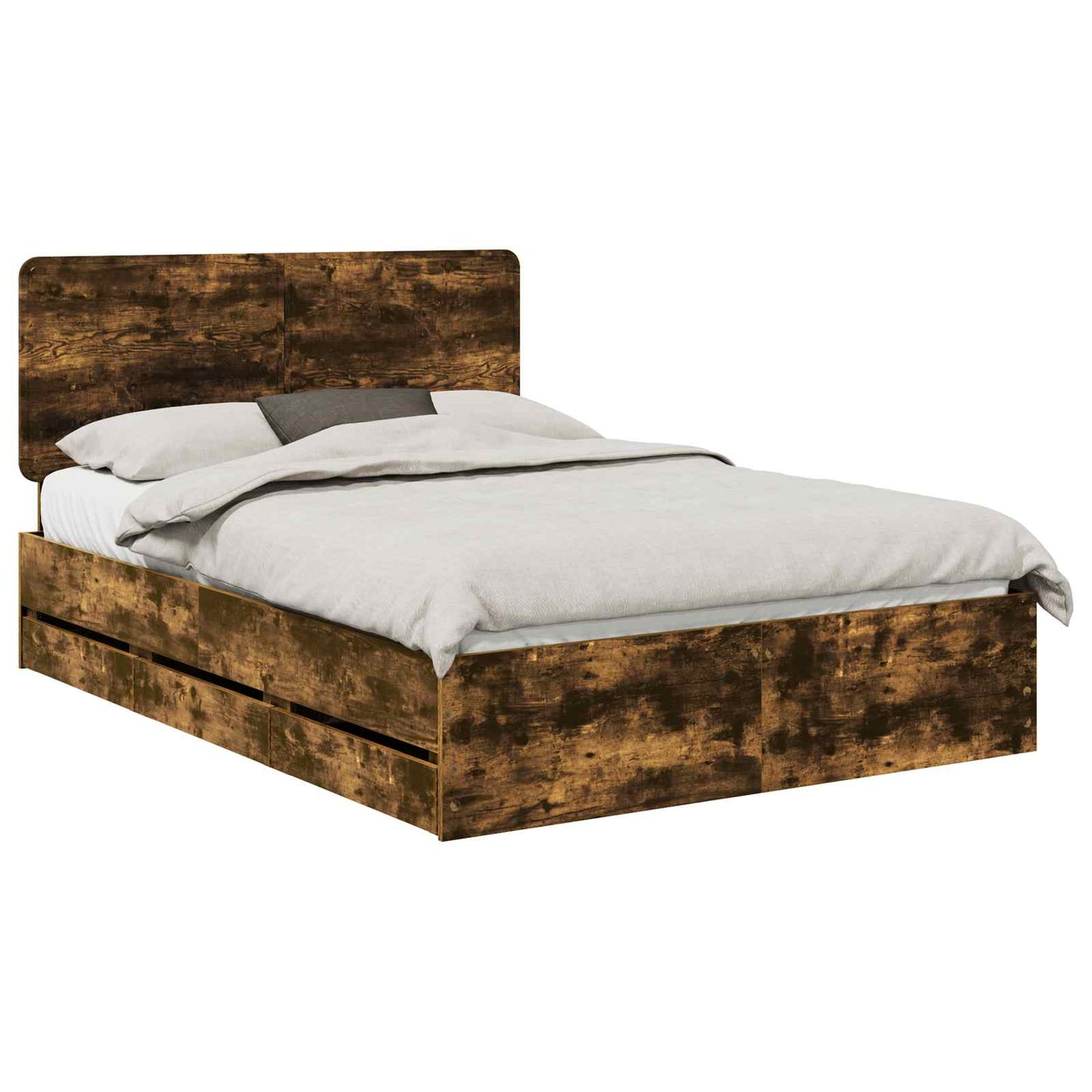 Bed Frame with Drawer Smoked Oak 160 x 200 cm Engineer Wood