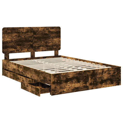 Bed Frame with Drawer Smoked Oak 150 x 200 cm Engineer Wood
