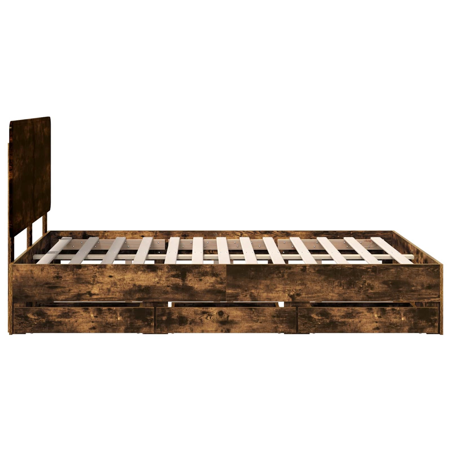 Bed Frame with Drawer Smoked Oak 150 x 200 cm Engineer Wood