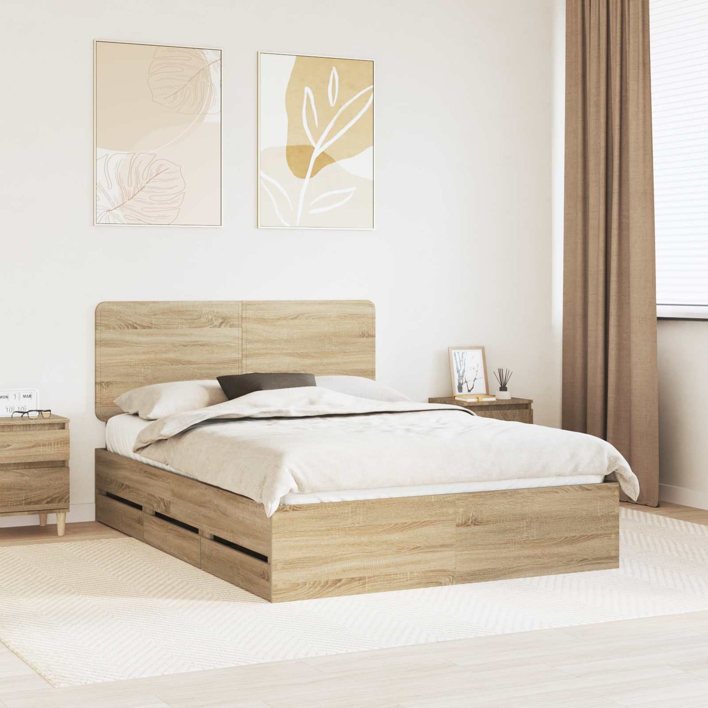 Bed Frame with Drawer Sonoma Oak 140 x 200 cm Engineer Wood
