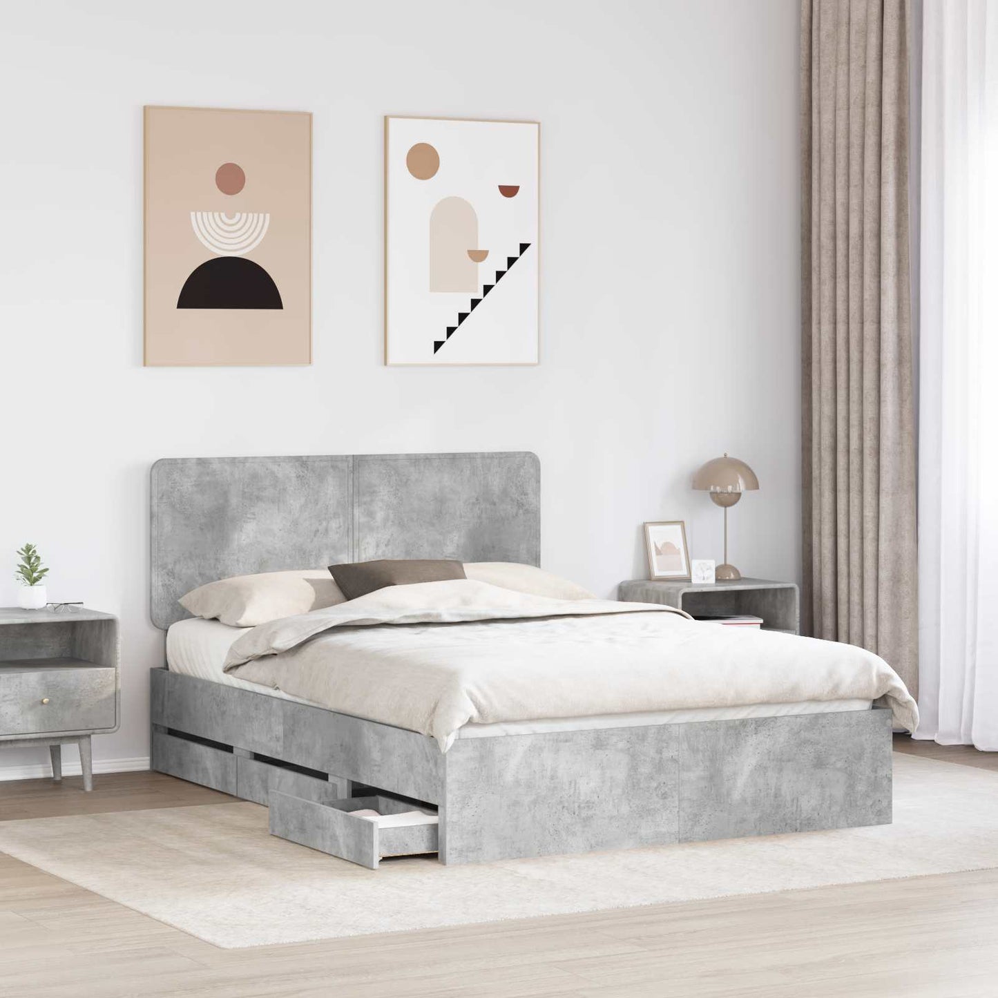 Bed Frame with Drawer Concrete Grey 140 x 200 cm Engineer Wood