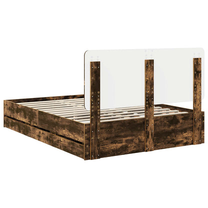 Bed Frame with Drawer Smoked Oak 140 x 200 cm Engineer Wood