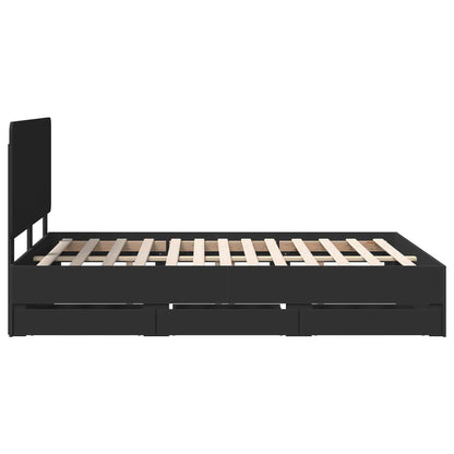 Bed Frame with Drawer Black 140 x 190 cm Engineer Wood