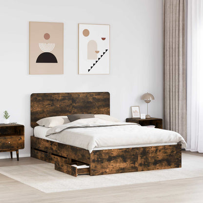 Bed Frame with Drawer Smoked Oak 140 x 190 cm Engineer Wood