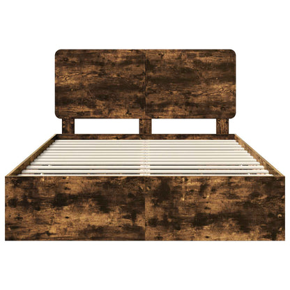 Bed Frame with Drawer Smoked Oak 140 x 190 cm Engineer Wood