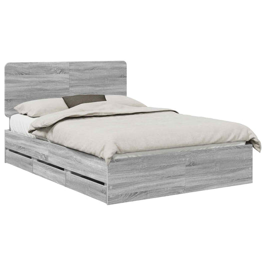 Bed Frame with Drawer Grey Sonoma 140 x 190 cm Engineer Wood
