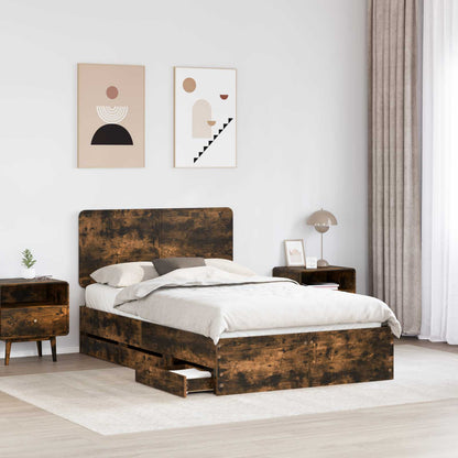 Bed Frame with Drawer Smoked Oak 135 x 190 cm Engineer Wood