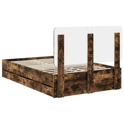 Bed Frame with Drawer Smoked Oak 135 x 190 cm Engineer Wood