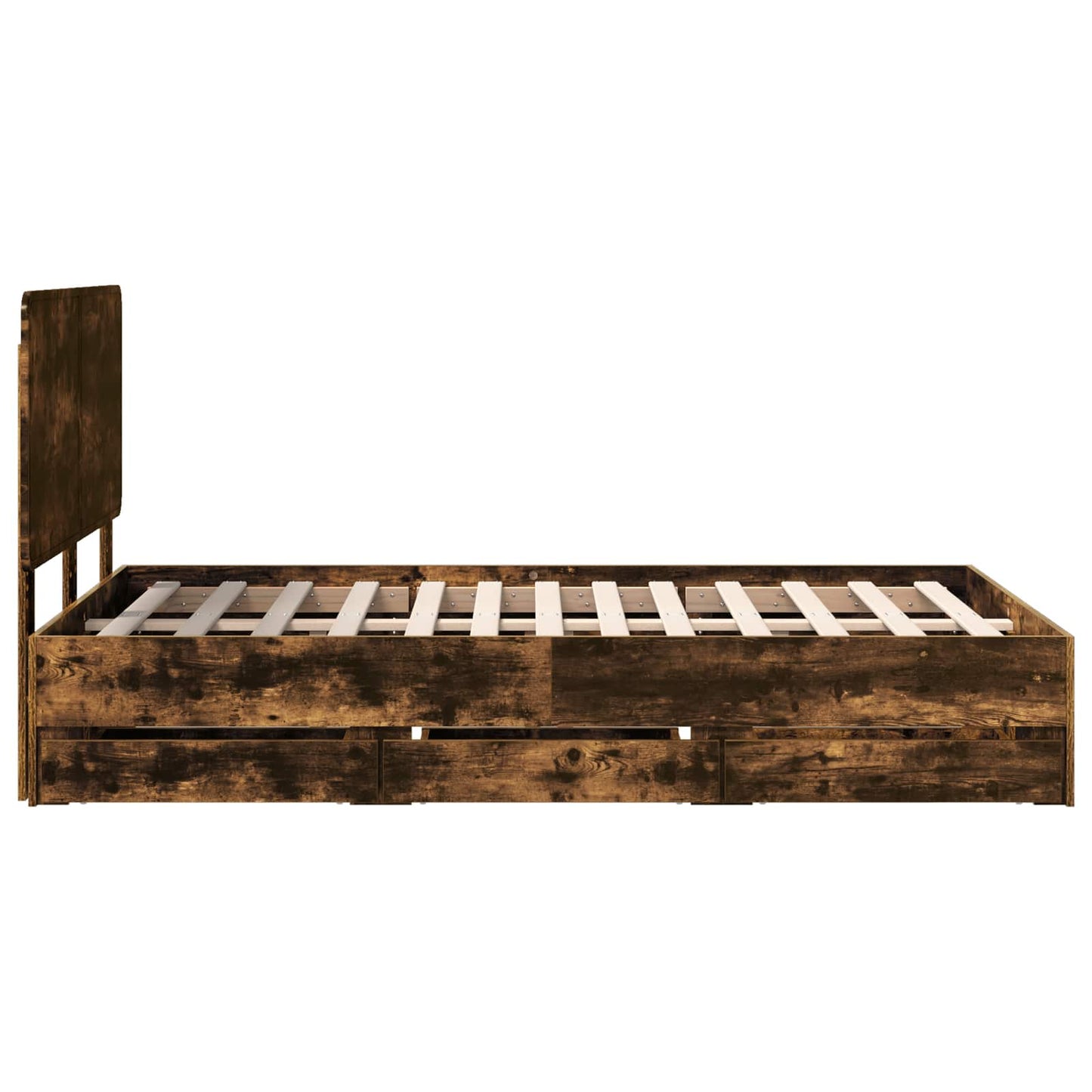 Bed Frame with Drawer Smoked Oak 135 x 190 cm Engineer Wood