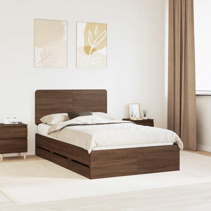 Bed Frame with Drawer Brown Oak 135 x 190 cm Engineer Wood