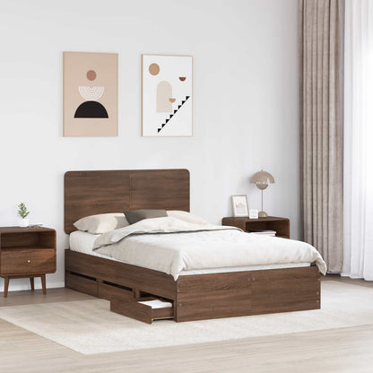 Bed Frame with Drawer Brown Oak 135 x 190 cm Engineer Wood