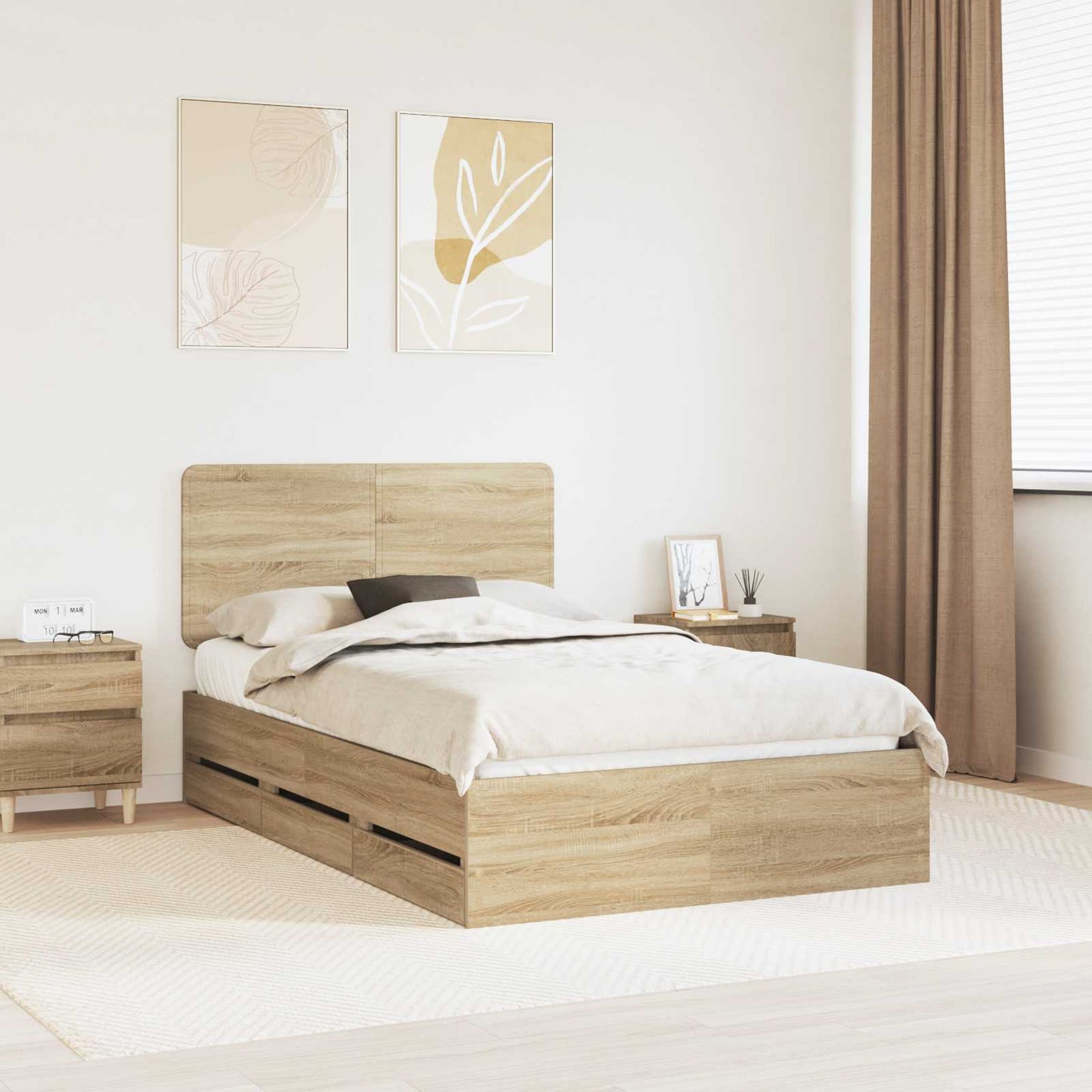 Bed Frame with Drawer Sonoma Oak 120 x 190 cm Engineer Wood